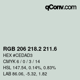 カラーコード: RGB 206 218.2 211.6 | qconv.com