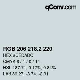 カラーコード: RGB 206 218.2 220 | qconv.com