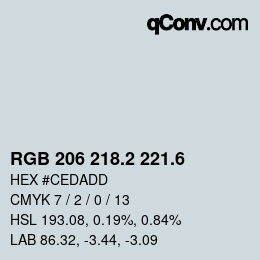カラーコード: RGB 206 218.2 221.6 | qconv.com