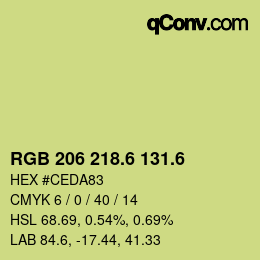 カラーコード: RGB 206 218.6 131.6 | qconv.com