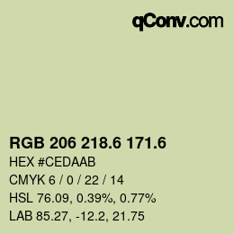 カラーコード: RGB 206 218.6 171.6 | qconv.com