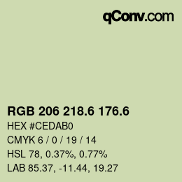 カラーコード: RGB 206 218.6 176.6 | qconv.com