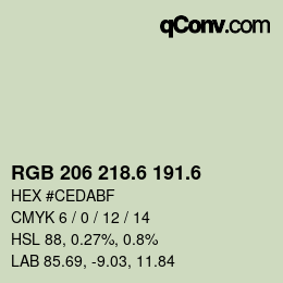 カラーコード: RGB 206 218.6 191.6 | qconv.com