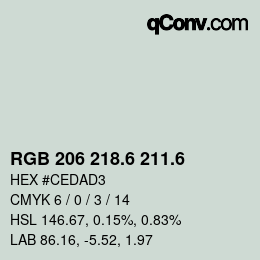 カラーコード: RGB 206 218.6 211.6 | qconv.com