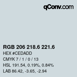 カラーコード: RGB 206 218.6 221.6 | qconv.com