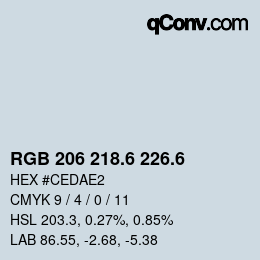 カラーコード: RGB 206 218.6 226.6 | qconv.com