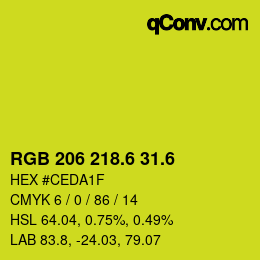 カラーコード: RGB 206 218.6 31.6 | qconv.com