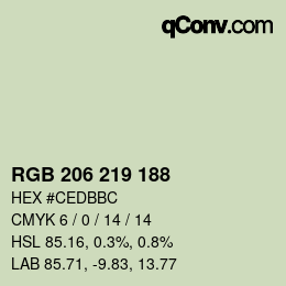 Código de color: RGB 206 219 188 | qconv.com