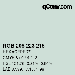カラーコード: RGB 206 223 215 | qconv.com