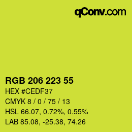 カラーコード: RGB 206 223 55 | qconv.com