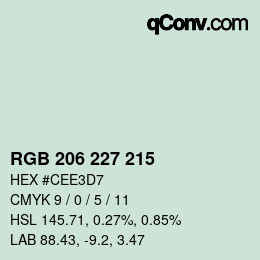 Color code: RGB 206 227 215 | qconv.com
