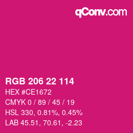 Color code: RGB 206 22 114 | qconv.com