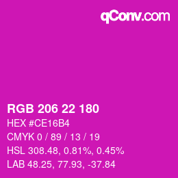 カラーコード: RGB 206 22 180 | qconv.com