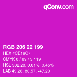 Color code: RGB 206 22 199 | qconv.com