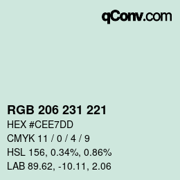 Color code: RGB 206 231 221 | qconv.com