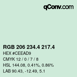 カラーコード: RGB 206 234.4 217.4 | qconv.com