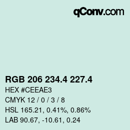 カラーコード: RGB 206 234.4 227.4 | qconv.com