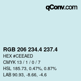 カラーコード: RGB 206 234.4 237.4 | qconv.com