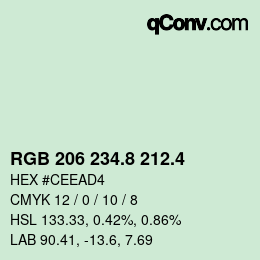 カラーコード: RGB 206 234.8 212.4 | qconv.com
