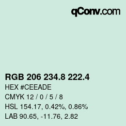 カラーコード: RGB 206 234.8 222.4 | qconv.com