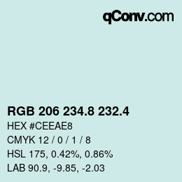 カラーコード: RGB 206 234.8 232.4 | qconv.com