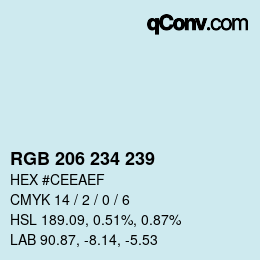 颜色代码: RGB 206 234 239 | qconv.com