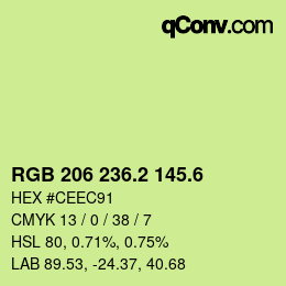 カラーコード: RGB 206 236.2 145.6 | qconv.com