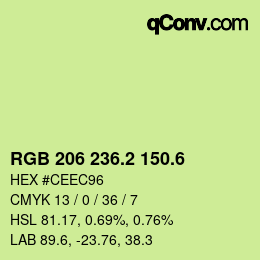 カラーコード: RGB 206 236.2 150.6 | qconv.com