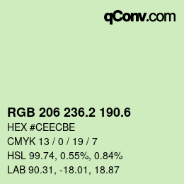 カラーコード: RGB 206 236.2 190.6 | qconv.com