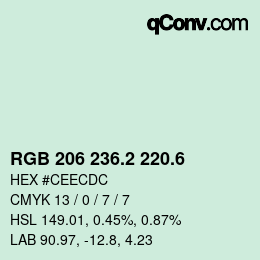 カラーコード: RGB 206 236.2 220.6 | qconv.com