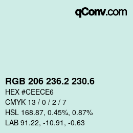 カラーコード: RGB 206 236.2 230.6 | qconv.com