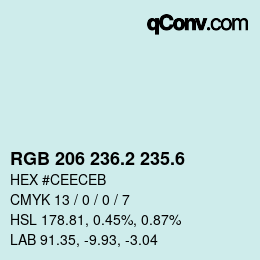 カラーコード: RGB 206 236.2 235.6 | qconv.com