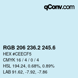 カラーコード: RGB 206 236.2 245.6 | qconv.com