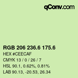 カラーコード: RGB 206 236.6 175.6 | qconv.com