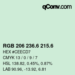 カラーコード: RGB 206 236.6 215.6 | qconv.com