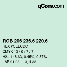 カラーコード: RGB 206 236.6 220.6 | qconv.com