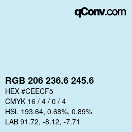 カラーコード: RGB 206 236.6 245.6 | qconv.com