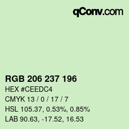 Color code: RGB 206 237 196 | qconv.com