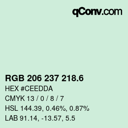 カラーコード: RGB 206 237 218.6 | qconv.com