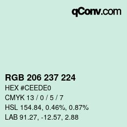 Color code: RGB 206 237 224 | qconv.com