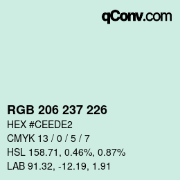 Color code: RGB 206 237 226 | qconv.com
