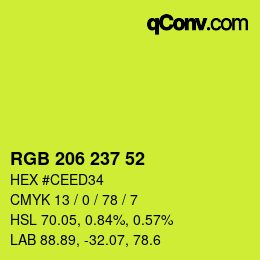 Color code: RGB 206 237 52 | qconv.com