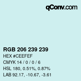 Color code: RGB 206 239 239 | qconv.com