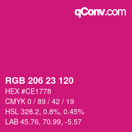 颜色代码: RGB 206 23 120 | qconv.com