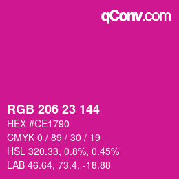 颜色代码: RGB 206 23 144 | qconv.com