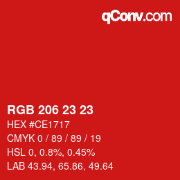 颜色代码: RGB 206 23 23 | qconv.com