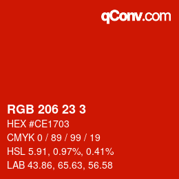 颜色代码: RGB 206 23 3 | qconv.com