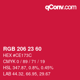 颜色代码: RGB 206 23 60 | qconv.com