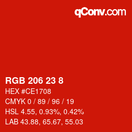 Color code: RGB 206 23 8 | qconv.com