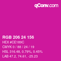 カラーコード: RGB 206 24 156 | qconv.com
